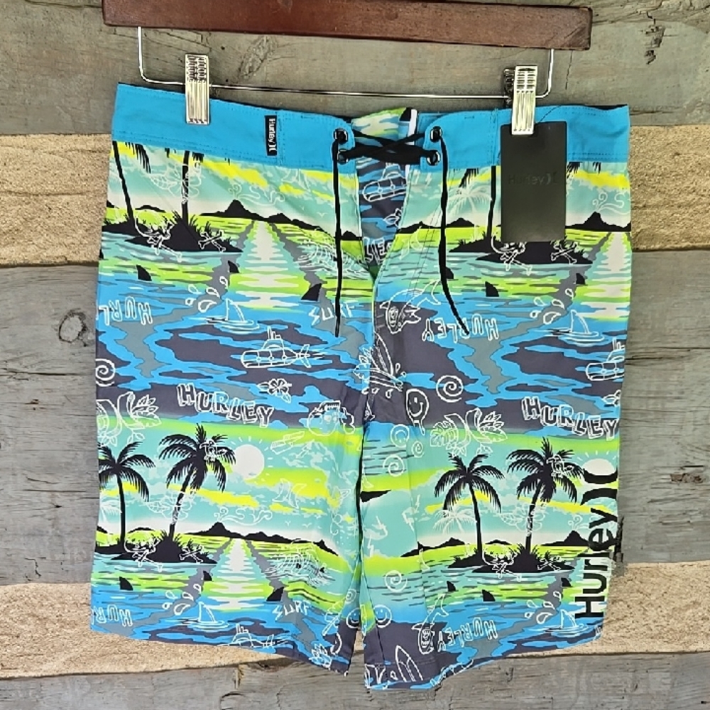 Hurley Kids Tropical Swim Trunks - Blue and Green